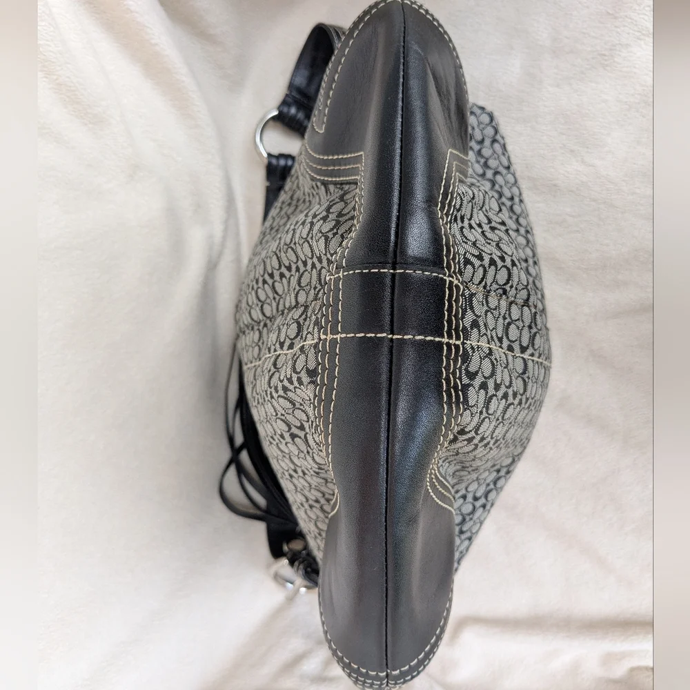 Coach Hobo Bag Signature Mini C Logo Black Gray Canvas Leather Jacquard Shoulder - Picture 3 of 11